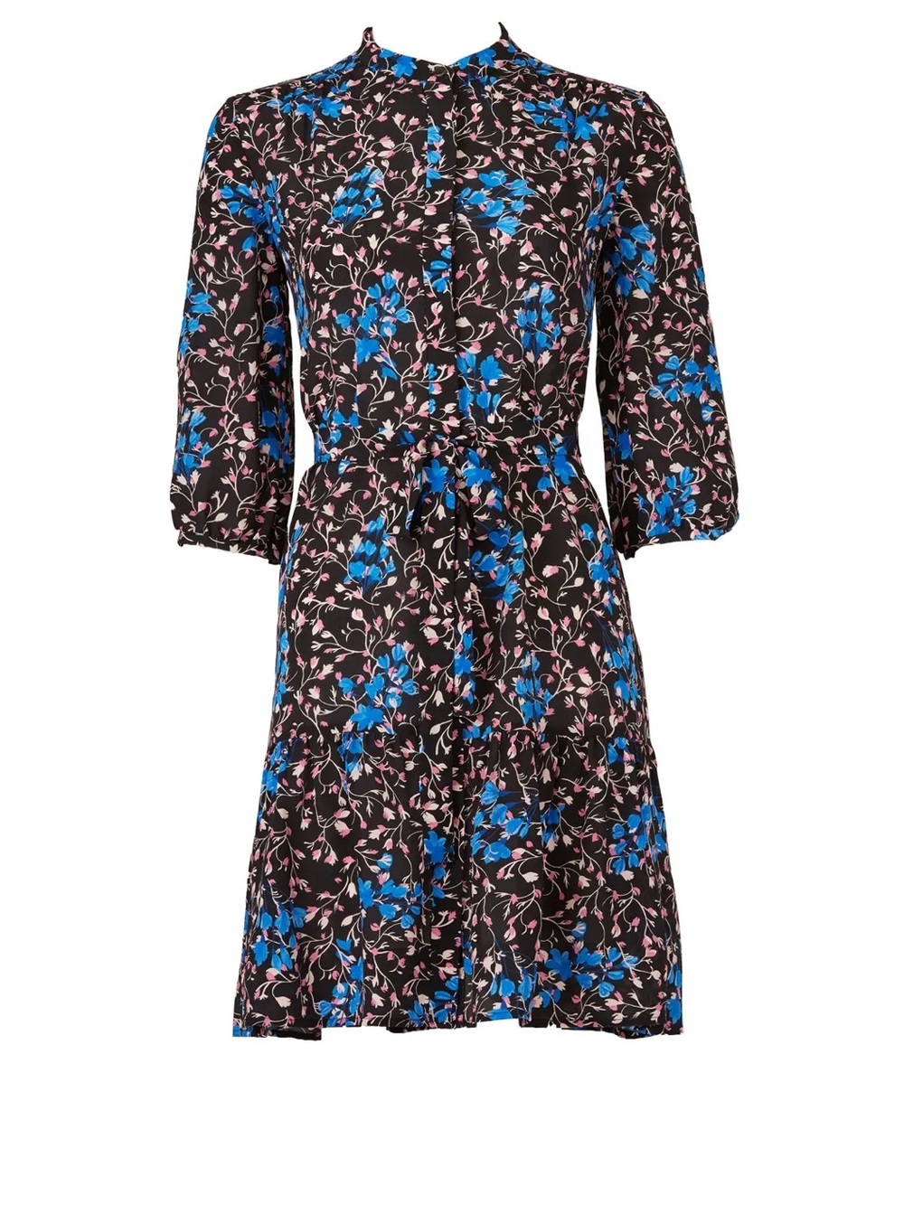 SALONI Black Long-Sleeve Floral Mini Dress with Blue and Pink Print